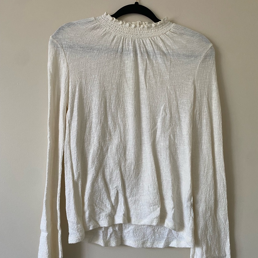 Madewell White Smocked Long Sleeve Blouse